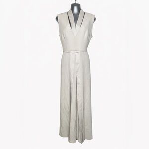 Calvin Klein Francisco Costa Beige Midi Dress Pleated Minimalist Sz 8